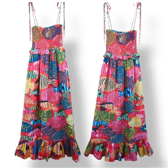 FARM RIO White Beaded Fishes Smocked Maxi Dress - Sea of Fish - Picture 3 of 11